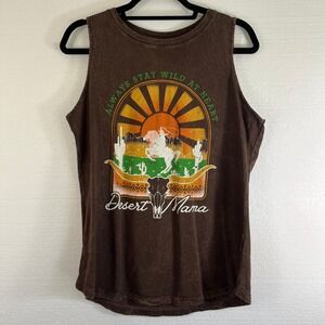 HRT & LUV‎ Womens Tank Top Brown L Graphic Desert Mama Cowgirl Graphic Western